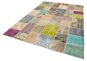 Handmade Patchwork Rug - Kirk Yama Pink Cotton Wool Vintage Area Carpet 6'11" x 9'10"