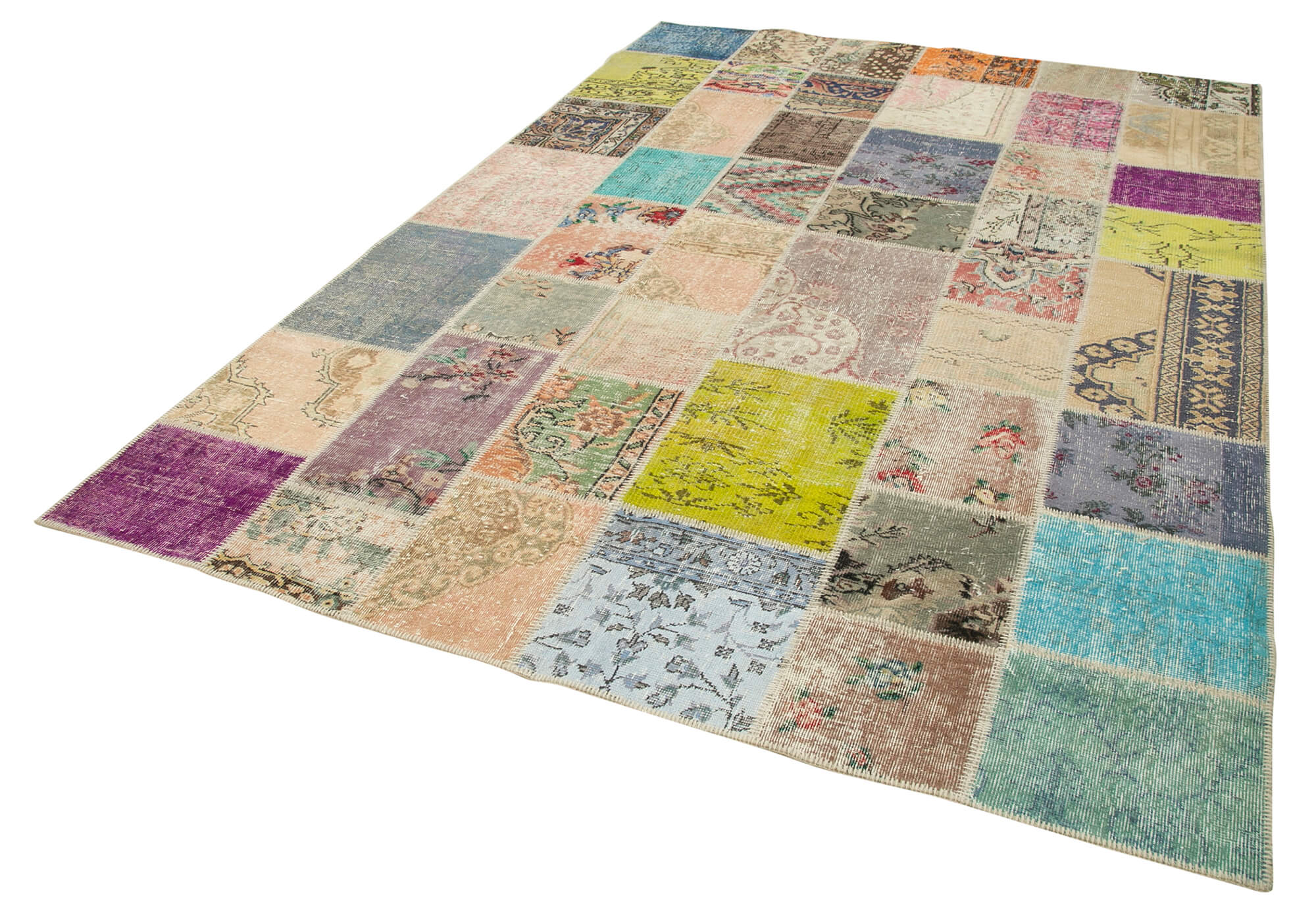 Handmade Patchwork Rug - Kirk Yama Pink Cotton Wool Vintage Area Carpet 6'11" x 9'10"