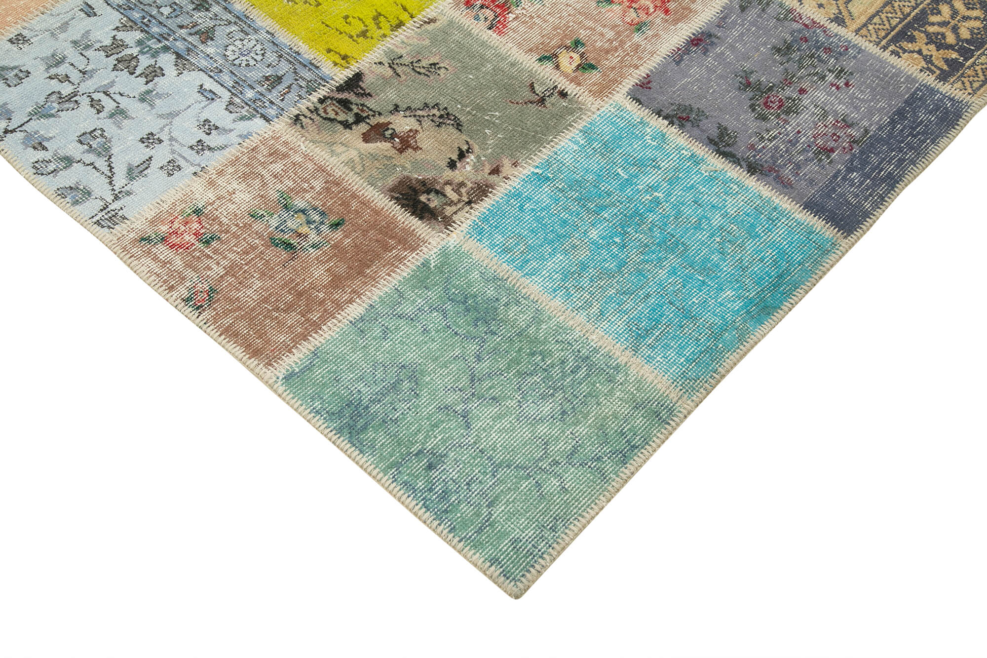 Handmade Patchwork Rug - Kirk Yama Pink Cotton Wool Vintage Area Carpet 6'11" x 9'10"