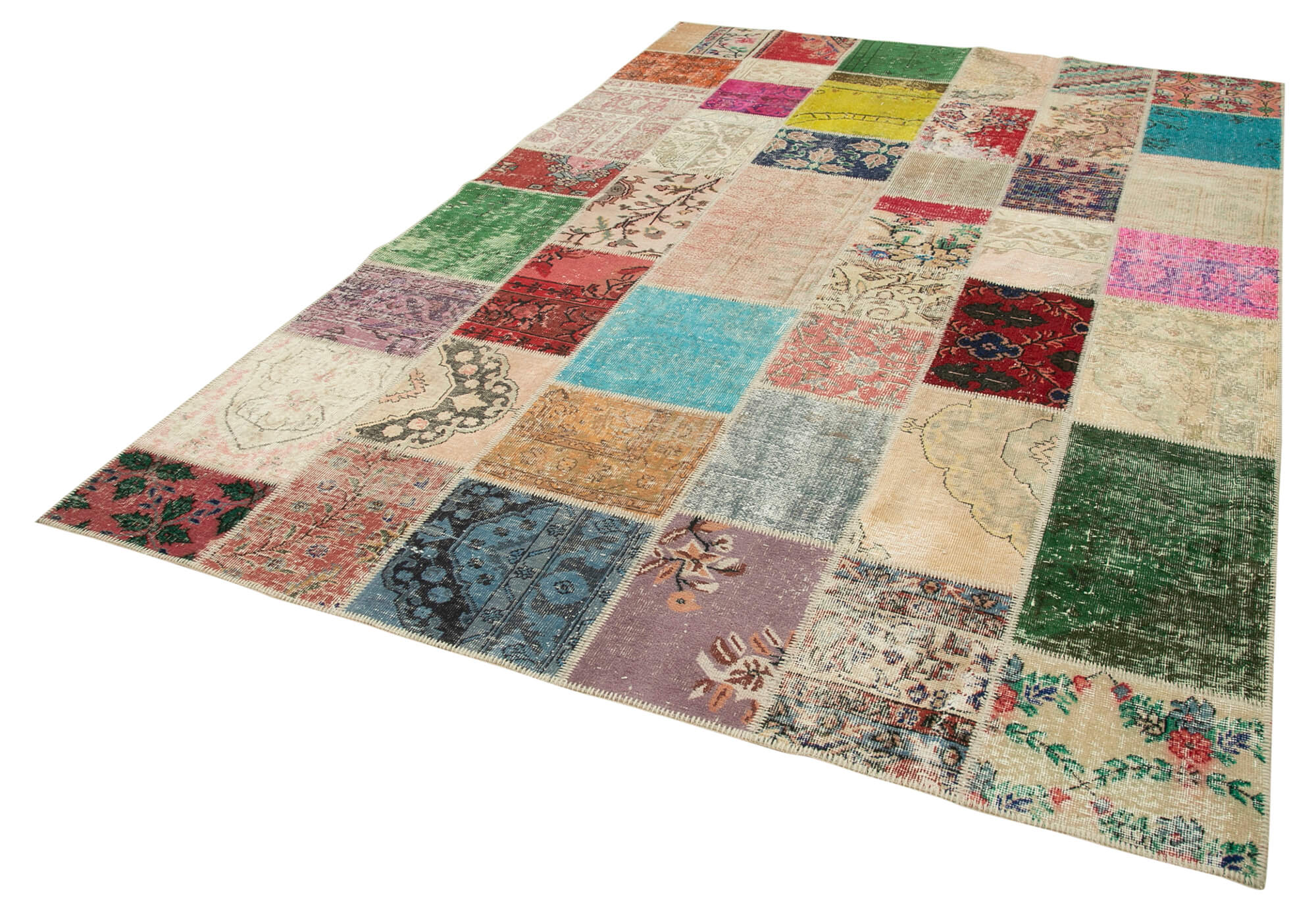Handmade Wool Area Rug – Kirk Yama Pink Patchwork Cotton Wool Rug 6'11''x9'10''