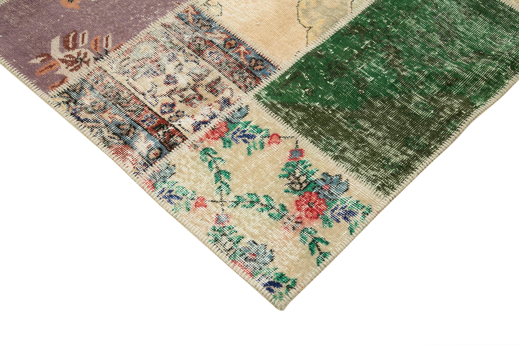 Handmade Wool Area Rug – Kirk Yama Pink Patchwork Cotton Wool Rug 6'11''x9'10''