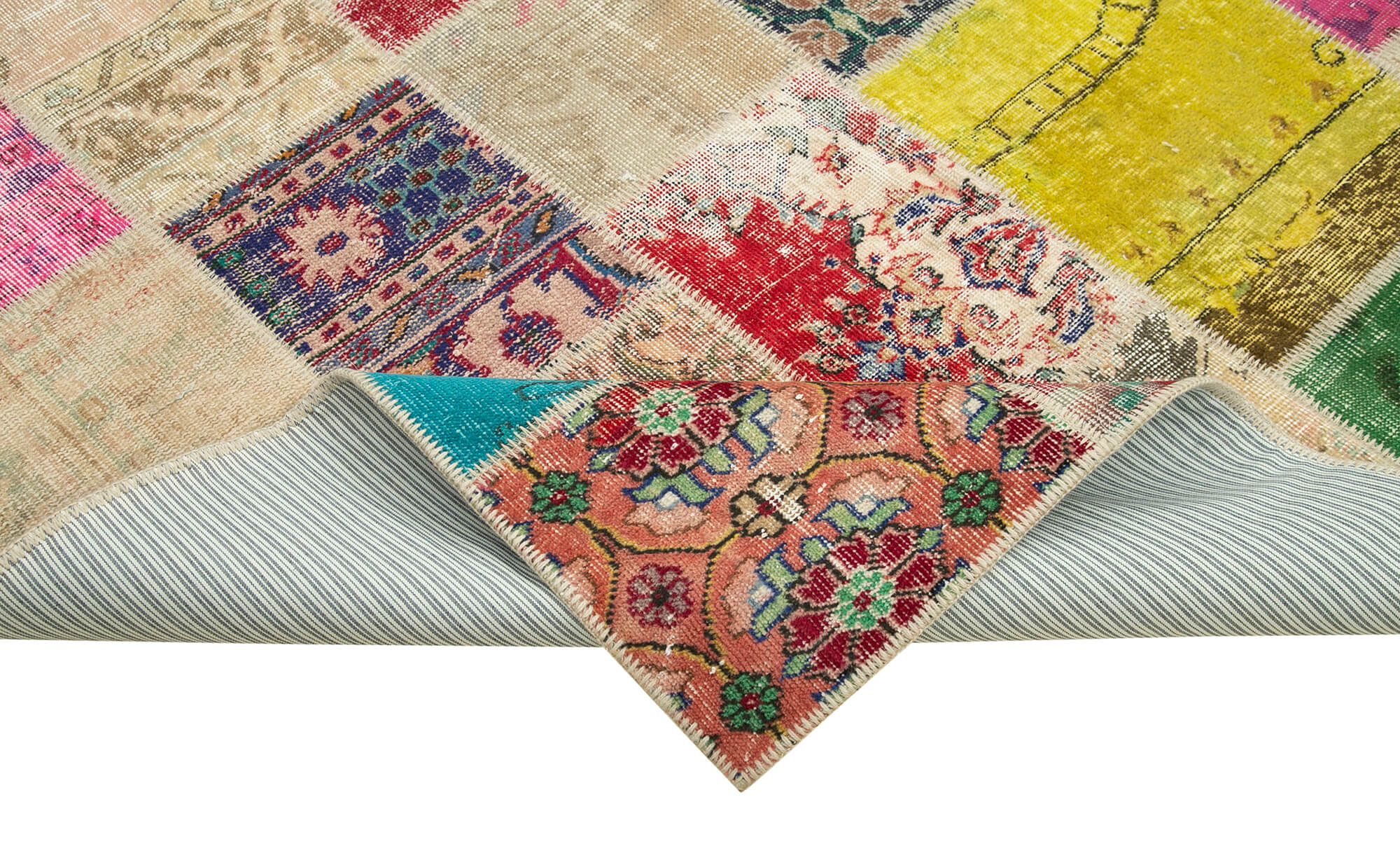 Handmade Wool Area Rug – Kirk Yama Pink Patchwork Cotton Wool Rug 6'11''x9'10''