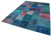 Handmade Patchwork Rug - Kirk Yama Blue Cotton Wool Area Rug 6'8" x 9'10"