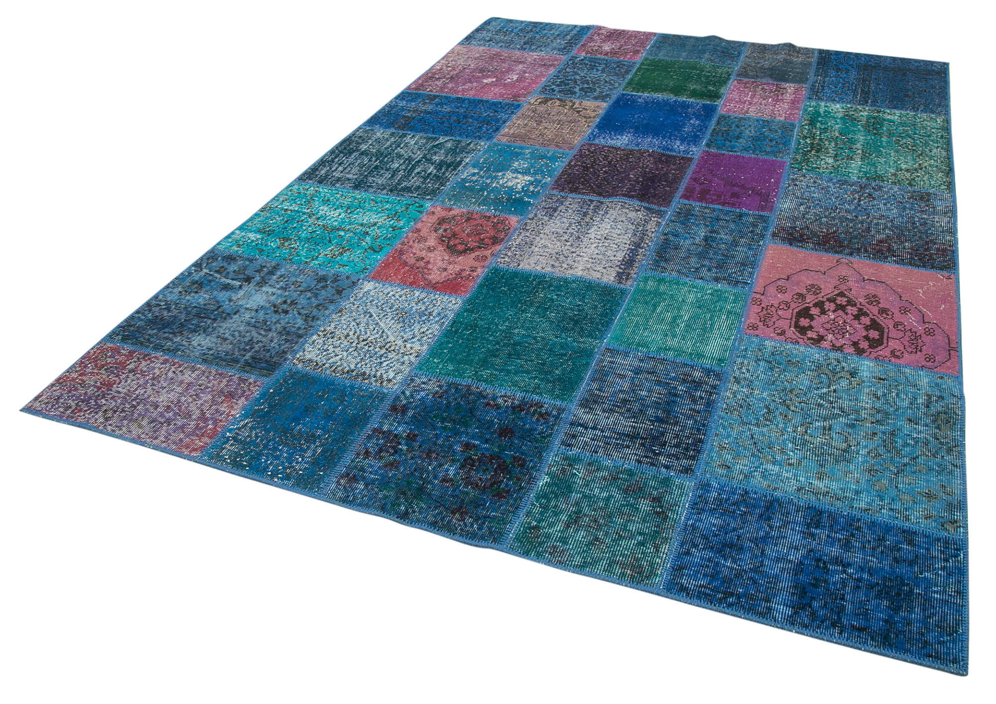 Handmade Patchwork Rug - Kirk Yama Blue Cotton Wool Area Rug 6'8" x 9'10"