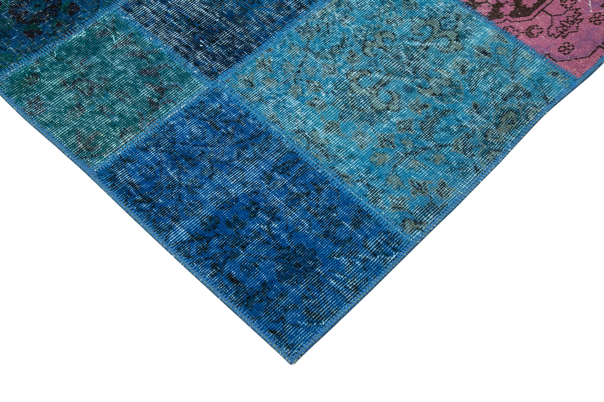 Handmade Patchwork Rug - Kirk Yama Blue Cotton Wool Area Rug 6'8" x 9'10"