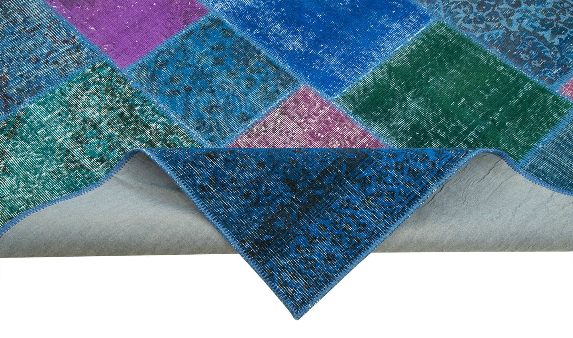 Handmade Patchwork Rug - Kirk Yama Blue Cotton Wool Area Rug 6'8" x 9'10"