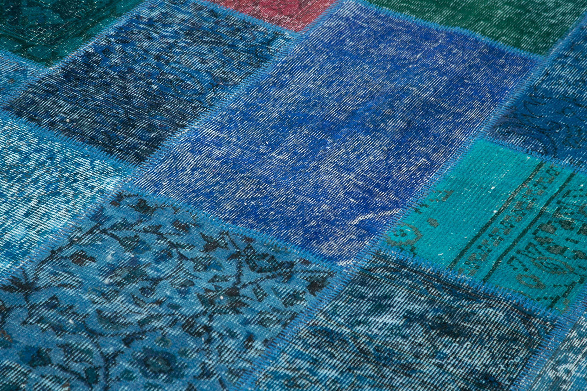 Kirk Yama Blue Patchwork Cotton Wool Handmade Area Rug 6'8'' x 9'10''