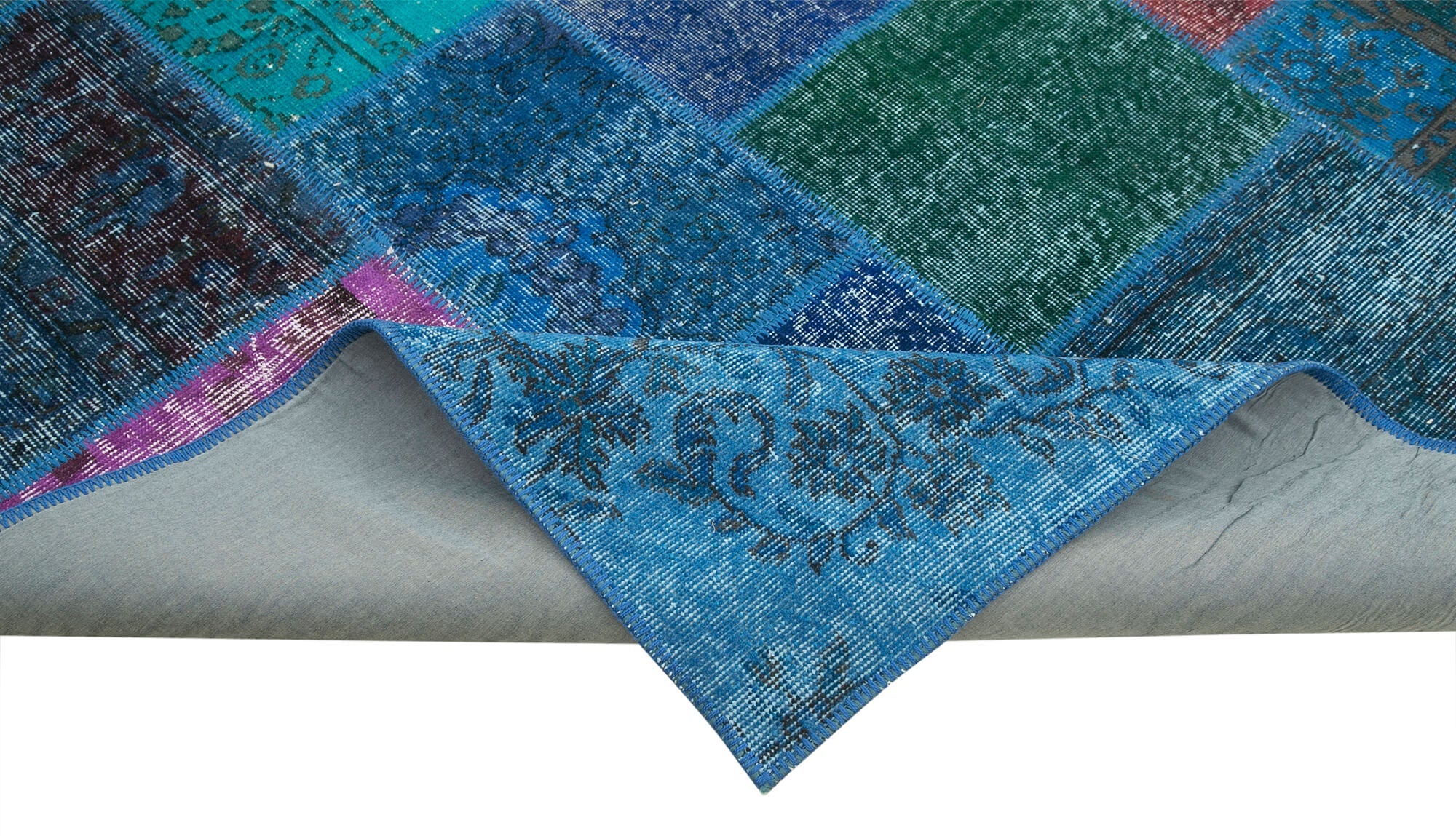Kirk Yama Blue Patchwork Cotton Wool Handmade Area Rug 6'8'' x 9'10''