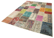 Handmade Area Rug - Pink Patchwork Cotton Wool Rug 6x9 Vintage Turkish Carpet