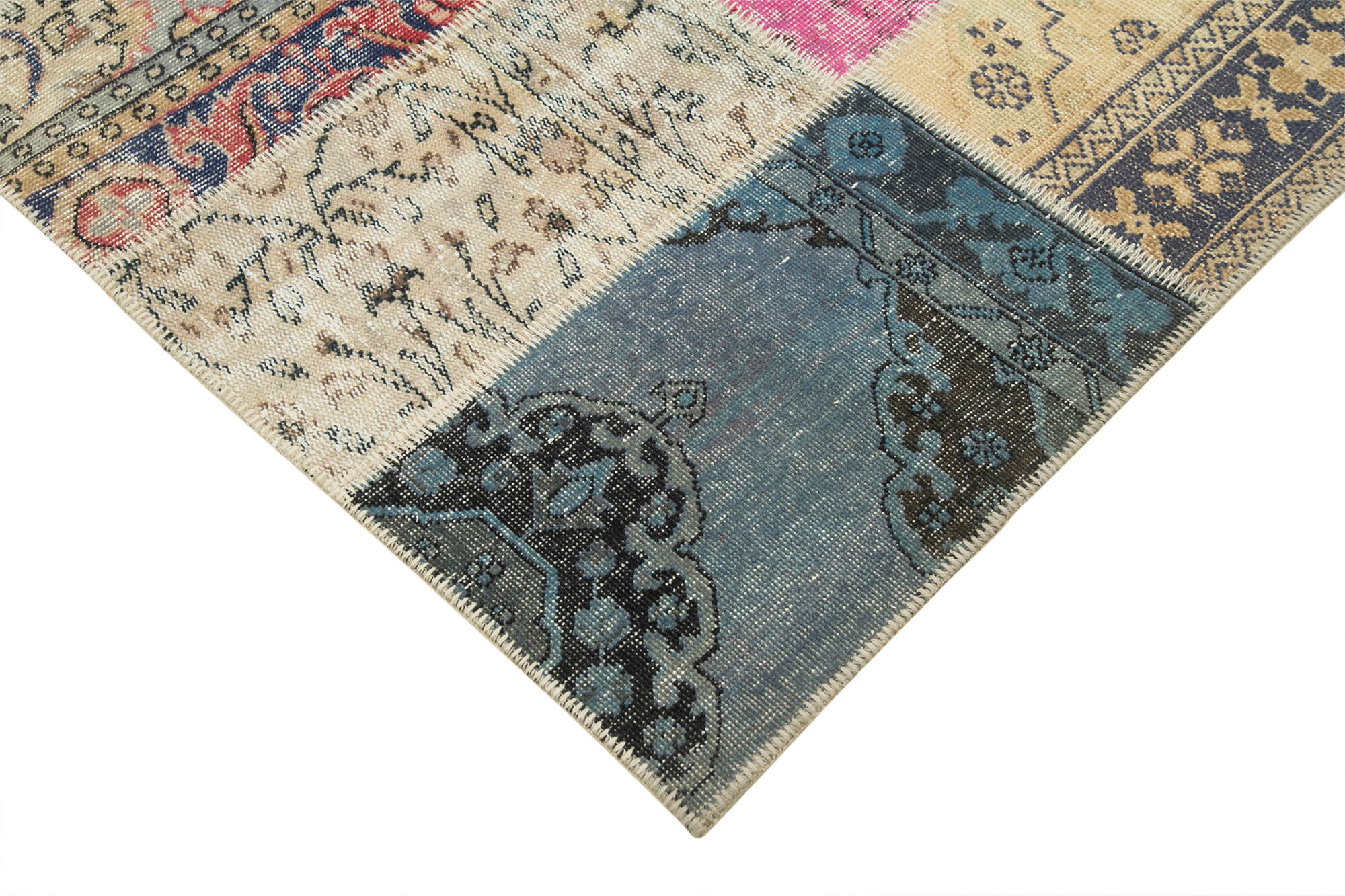Handmade Area Rug - Pink Patchwork Cotton Wool Rug 6x9 Vintage Turkish Carpet