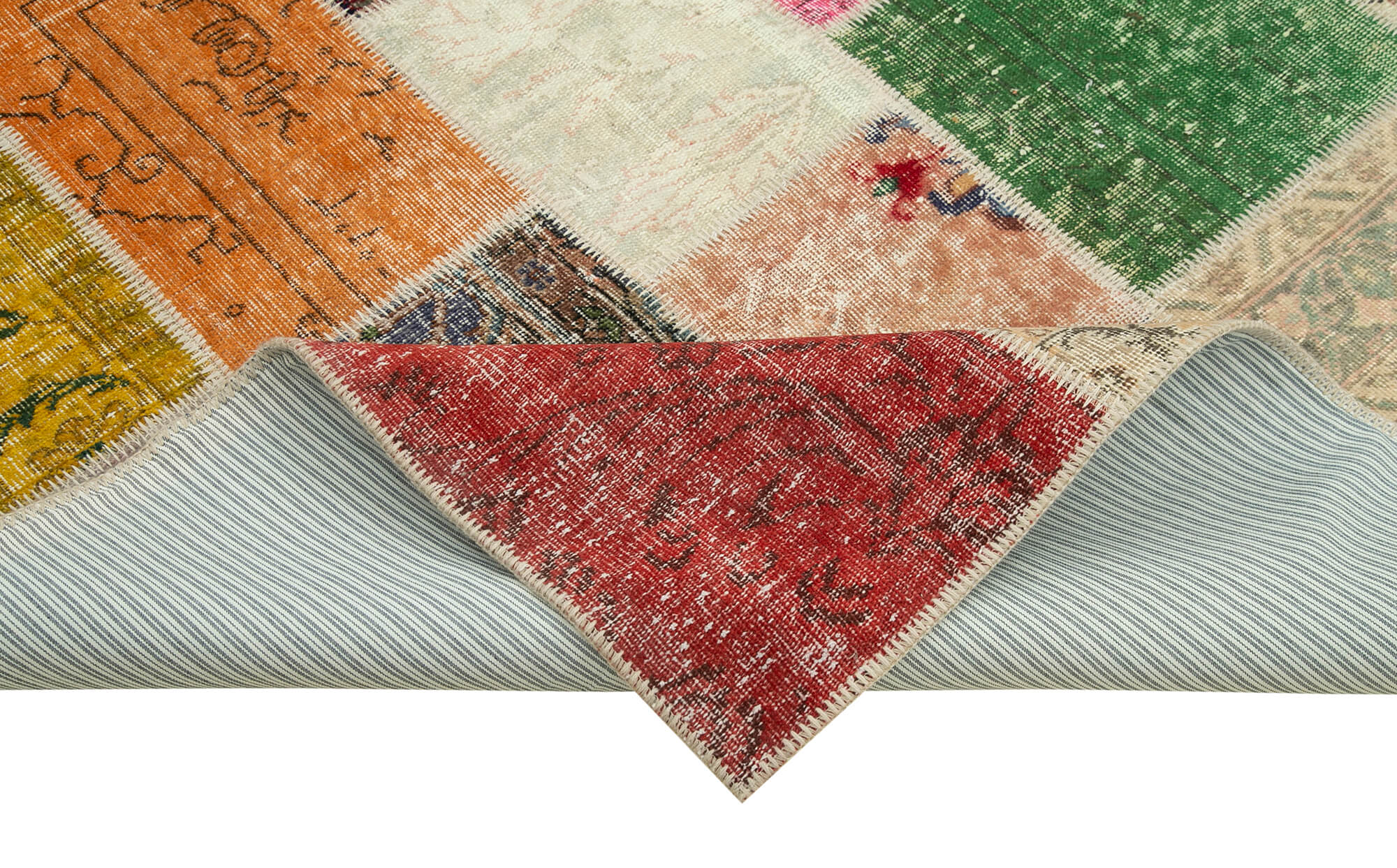 Handmade Area Rug - Pink Patchwork Cotton Wool Rug 6x9 Vintage Turkish Carpet