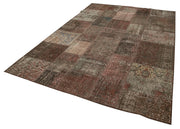 Handmade Patchwork Rug - Brown Cotton Wool Vintage Area Rug 6'8" x 9'10"