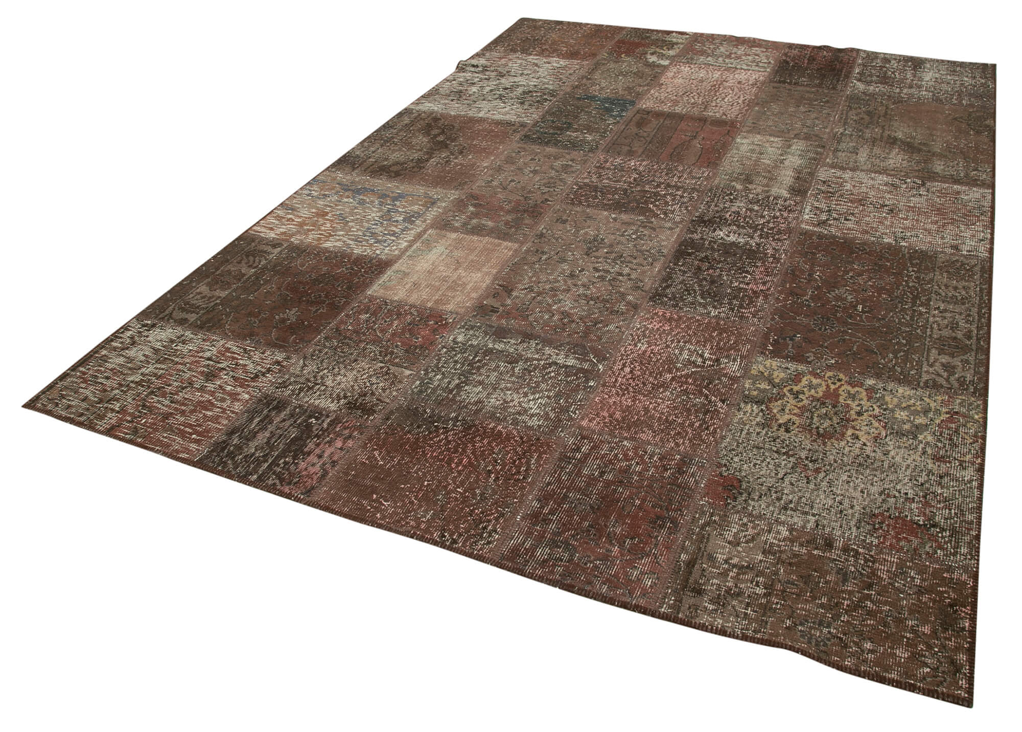 Handmade Patchwork Rug - Brown Cotton Wool Vintage Area Rug 6'8" x 9'10"