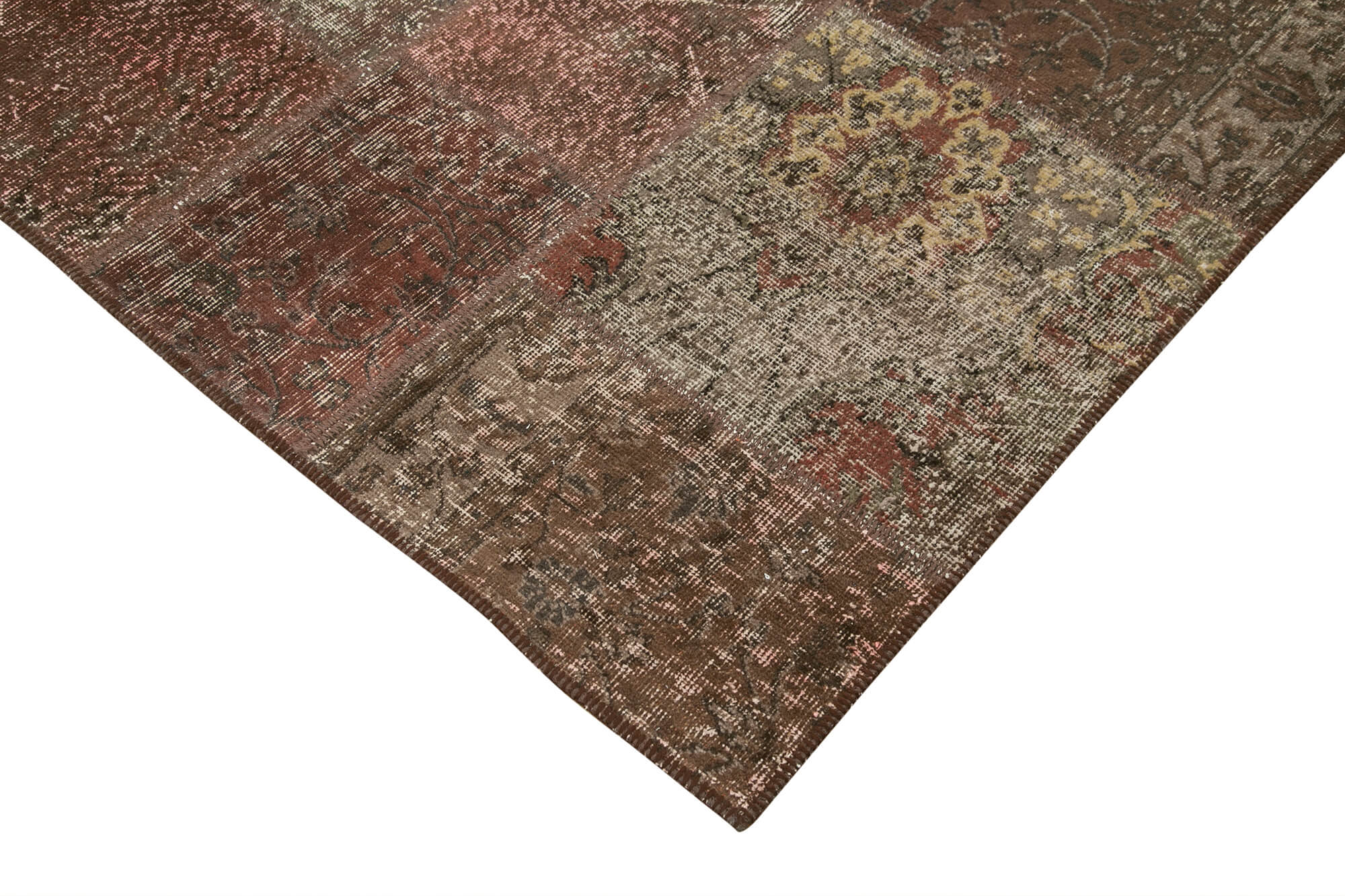 Handmade Patchwork Rug - Brown Cotton Wool Vintage Area Rug 6'8" x 9'10"