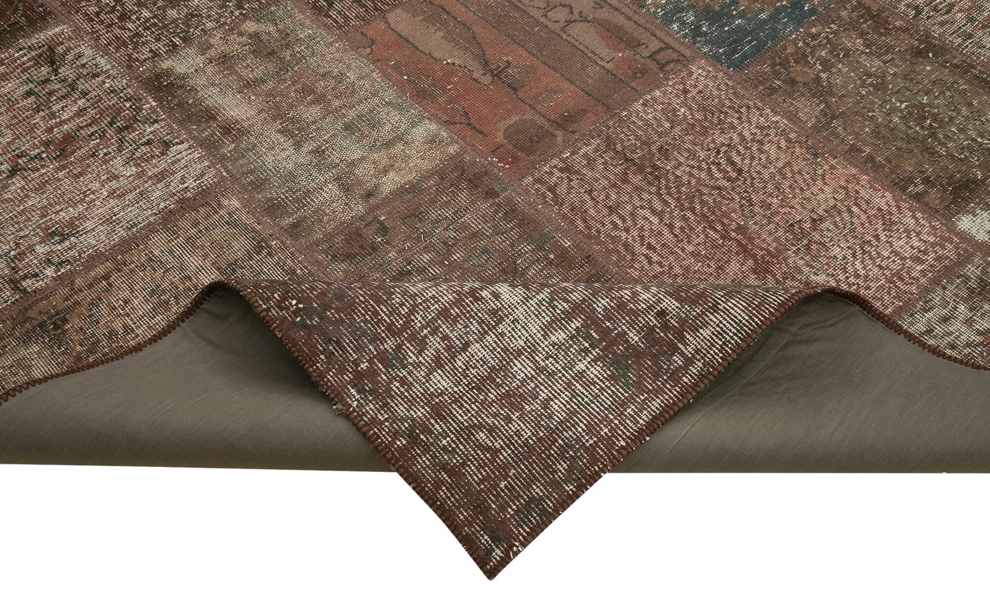 Handmade Patchwork Rug - Brown Cotton Wool Vintage Area Rug 6'8" x 9'10"