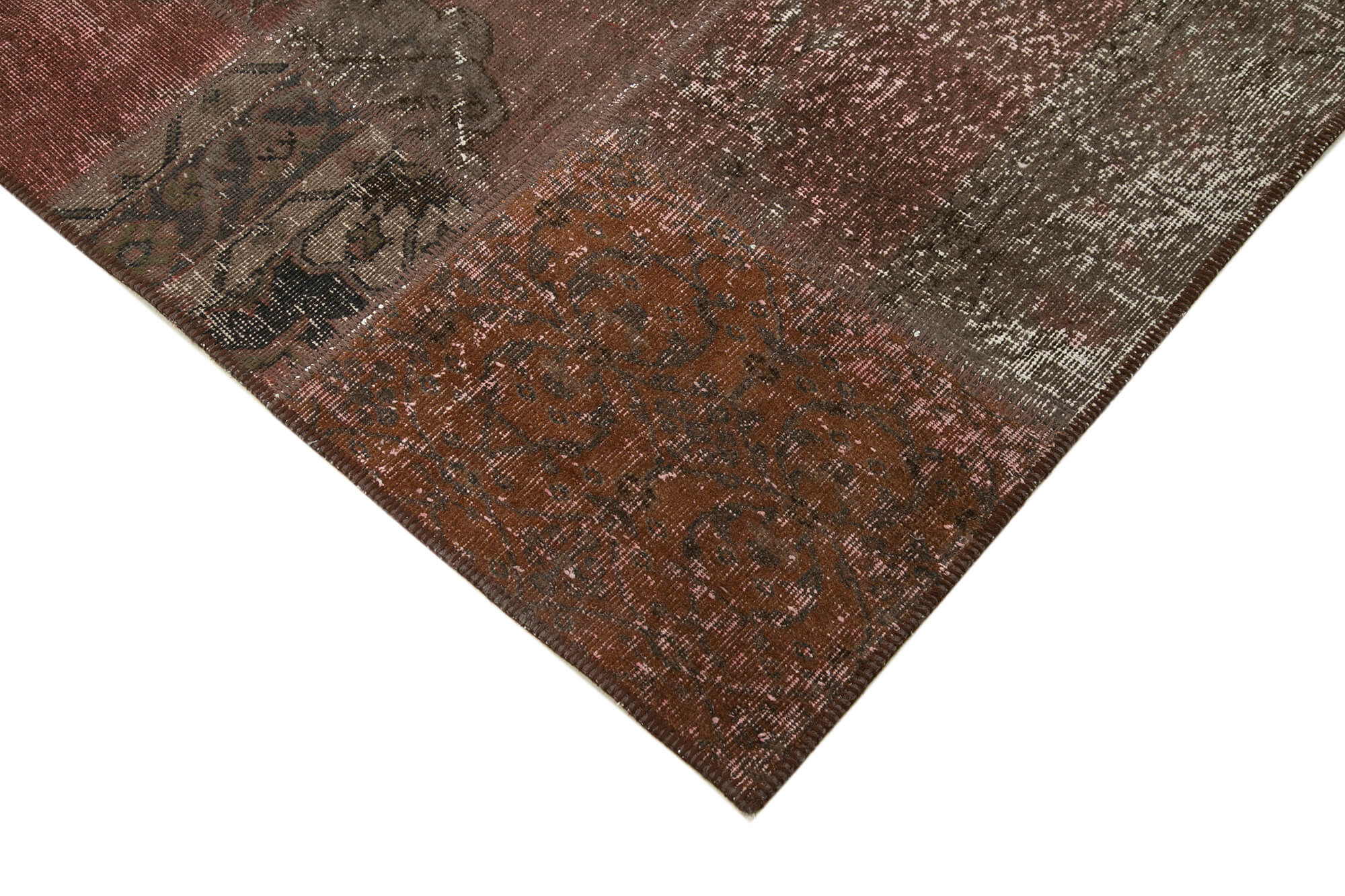 Handmade Patchwork Rug - Brown Cotton Wool 6x9 Area Rug | Turkish Vintage Carpet