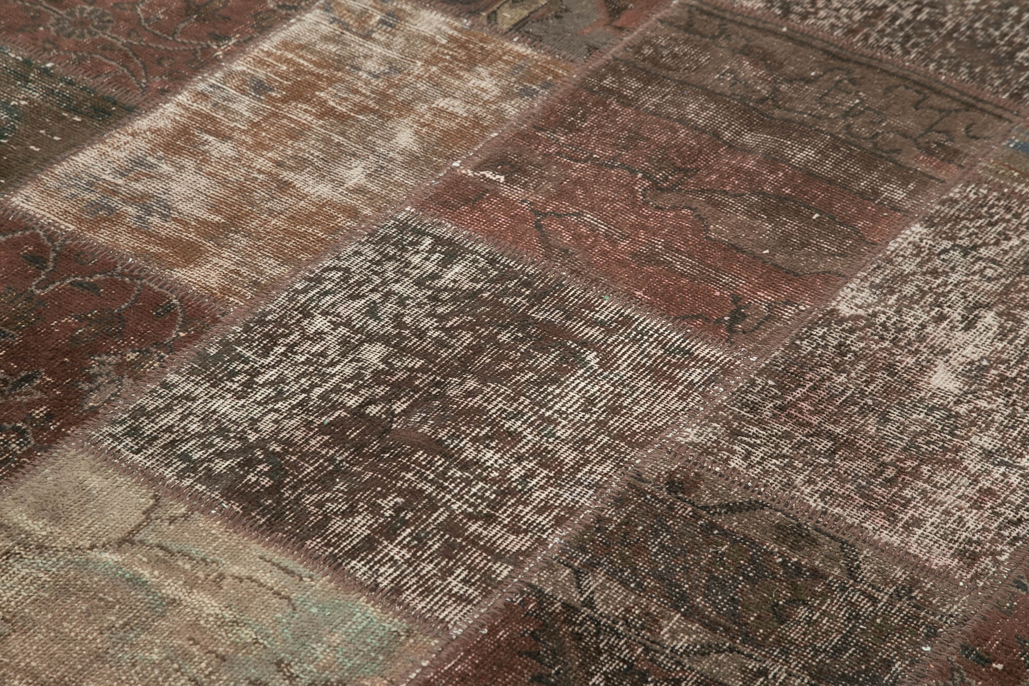 Handmade Patchwork Rug - Brown Cotton Wool 6x9 Area Rug | Turkish Vintage Carpet