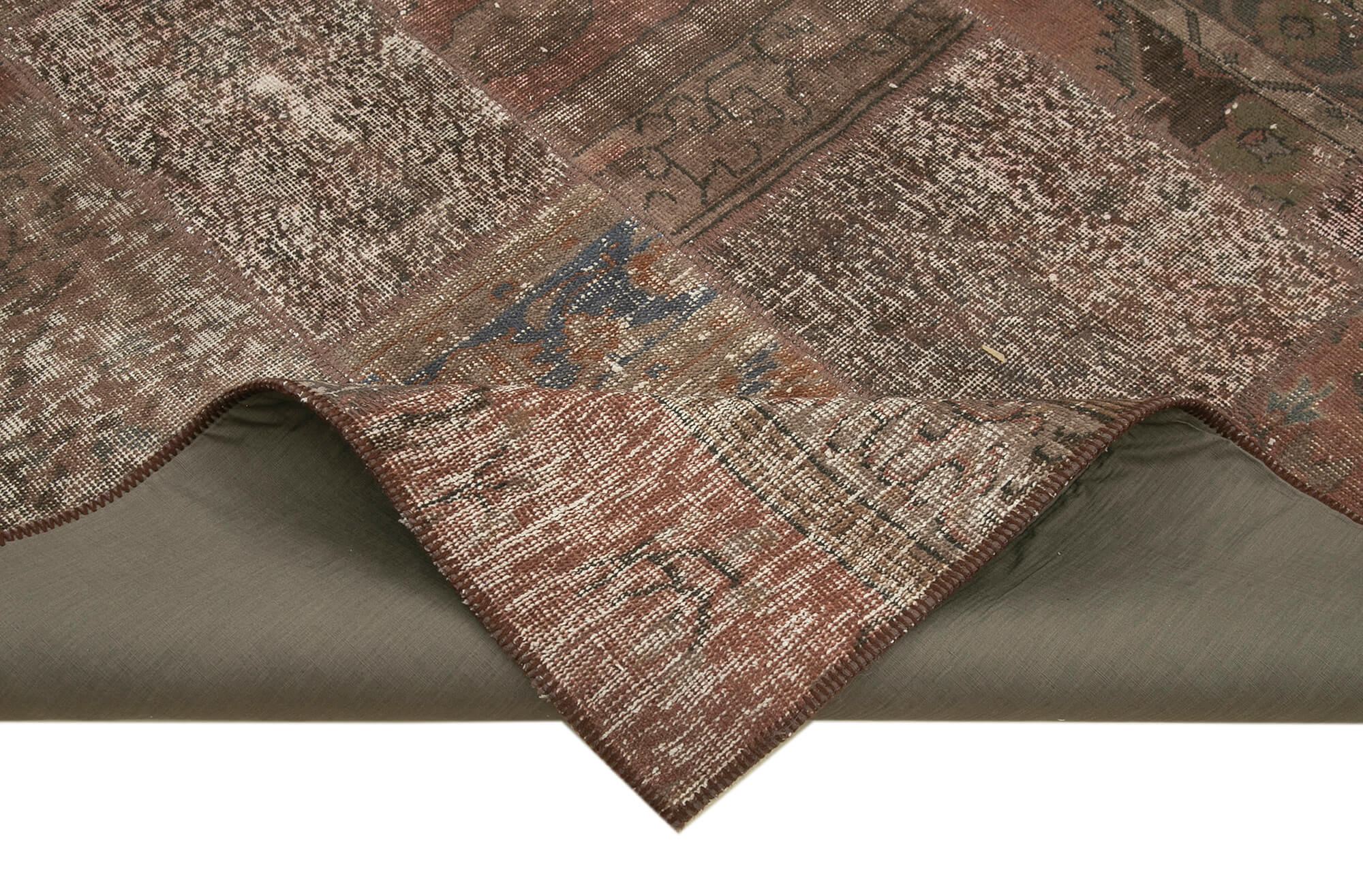 Handmade Patchwork Rug - Brown Cotton Wool 6x9 Area Rug | Turkish Vintage Carpet