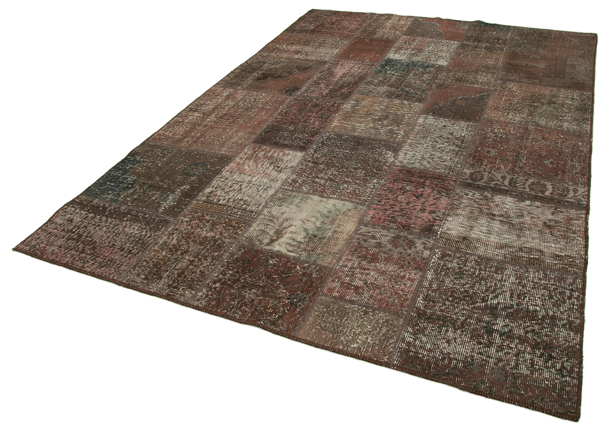 Handmade Patchwork Rug – Kirk Yama Brown Cotton Wool Vintage Area Rug 6'7''x9'9''
