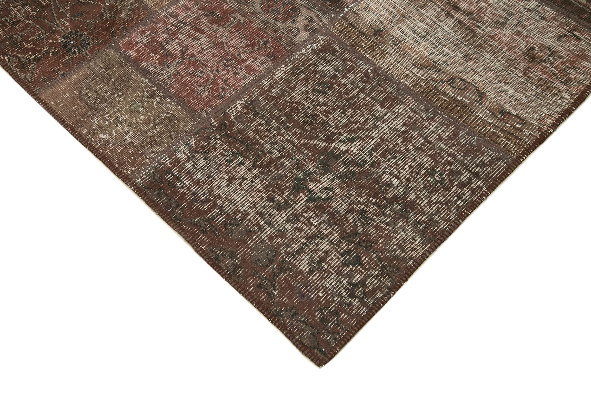 Handmade Patchwork Rug – Kirk Yama Brown Cotton Wool Vintage Area Rug 6'7''x9'9''