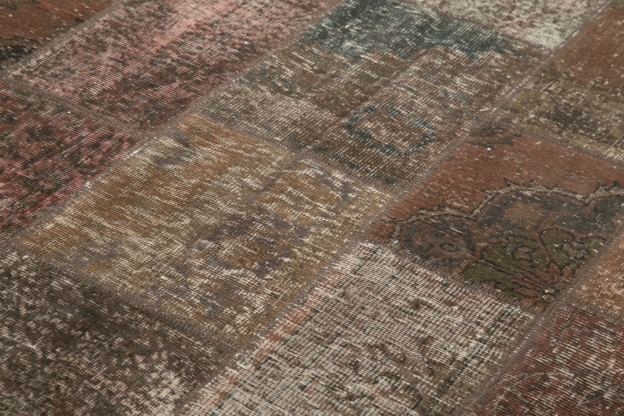 Handmade Patchwork Rug – Kirk Yama Brown Cotton Wool Vintage Area Rug 6'7''x9'9''