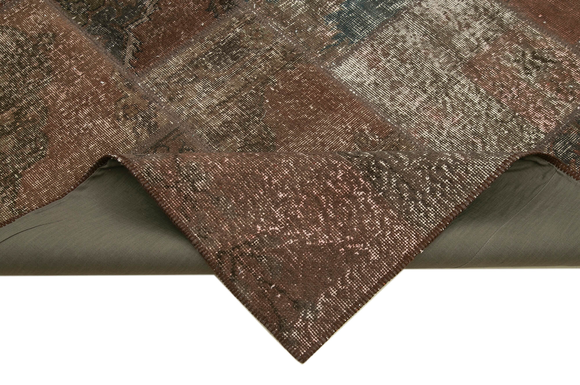 Handmade Patchwork Rug – Kirk Yama Brown Cotton Wool Vintage Area Rug 6'7''x9'9''
