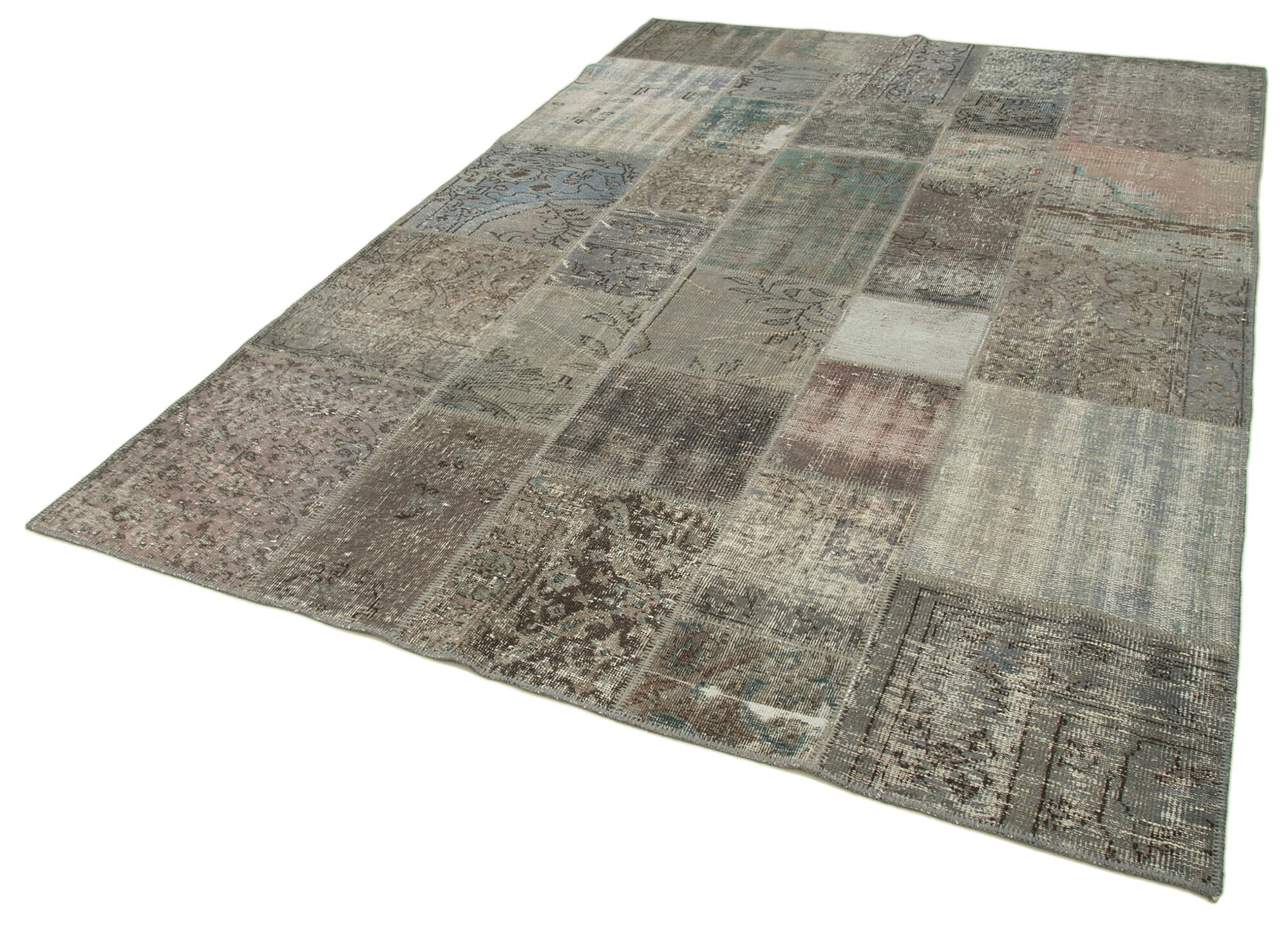 Handmade Patchwork Rug - Kirk Yama Grey Cotton Wool Area Rug 6'8''x9'9''