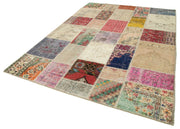 Handmade Patchwork Area Rug - Pink Cotton Wool Rug, Vintage Turkish Carpet 6'8''x9'7''