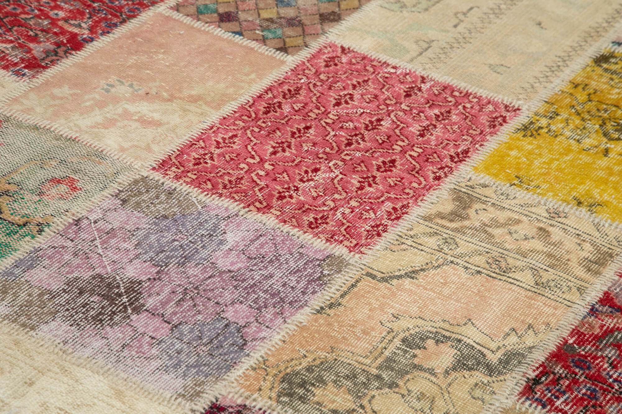 Handmade Patchwork Area Rug - Pink Cotton Wool Rug, Vintage Turkish Carpet 6'8''x9'7''