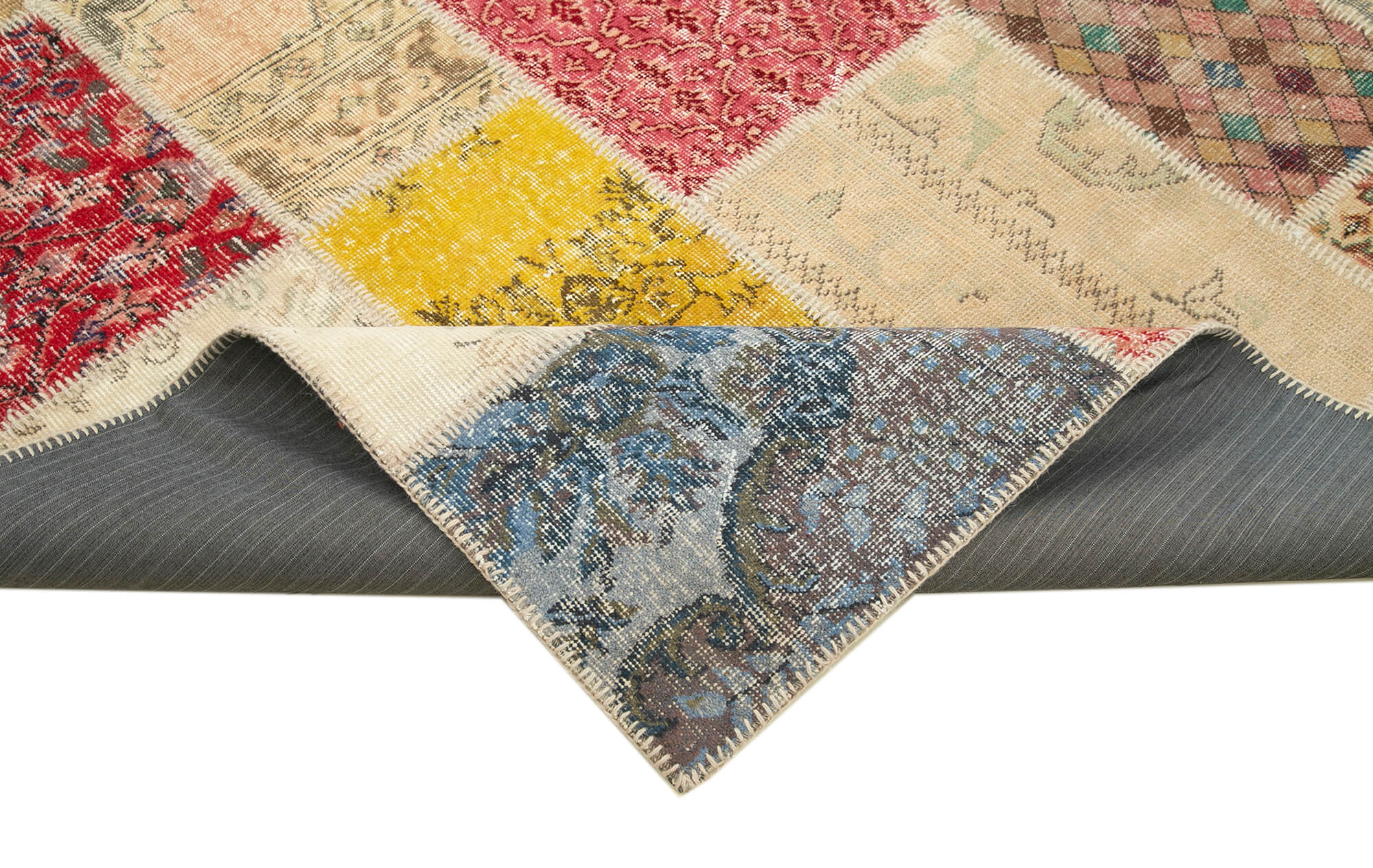 Handmade Patchwork Area Rug - Pink Cotton Wool Rug, Vintage Turkish Carpet 6'8''x9'7''