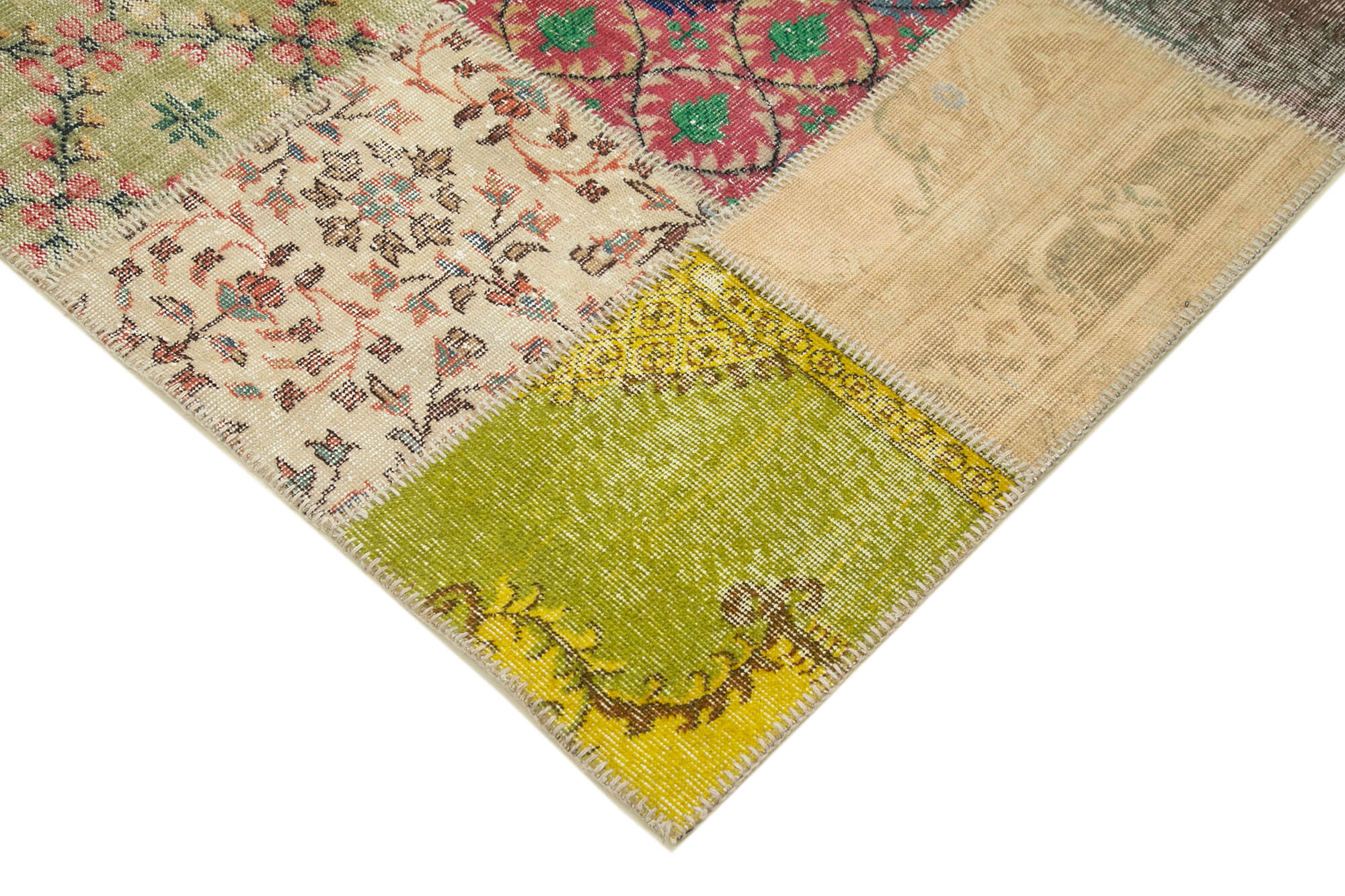 Handmade Area Rug - Pink Patchwork Cotton Wool Vintage Turkish Carpet 6'6"x10'