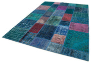 Handmade Patchwork Rug - Blue Patchwork Carpet Cotton Wool Area Rug 6'7''x9'8''