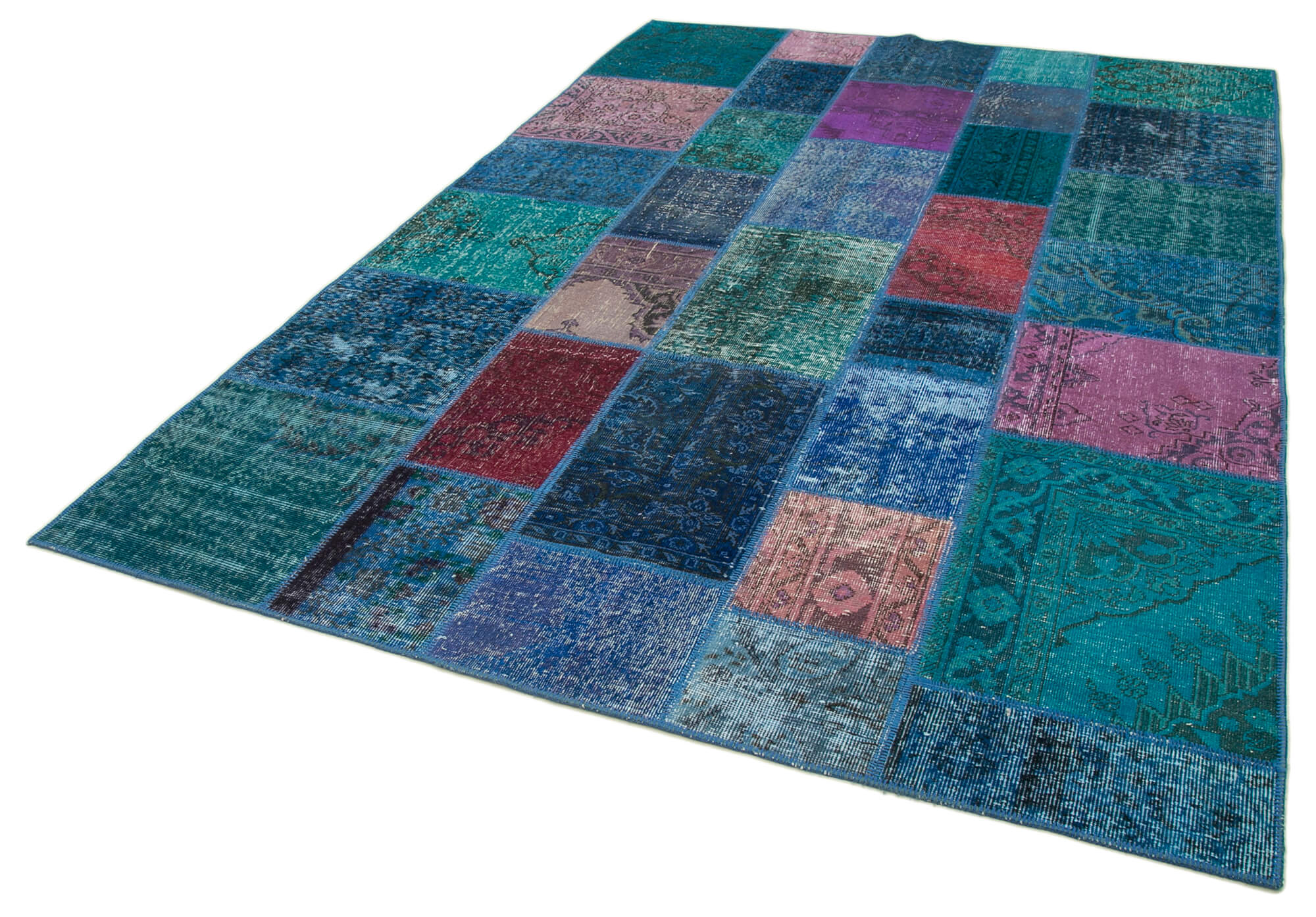 Handmade Patchwork Rug - Blue Patchwork Carpet Cotton Wool Area Rug 6'7''x9'8''