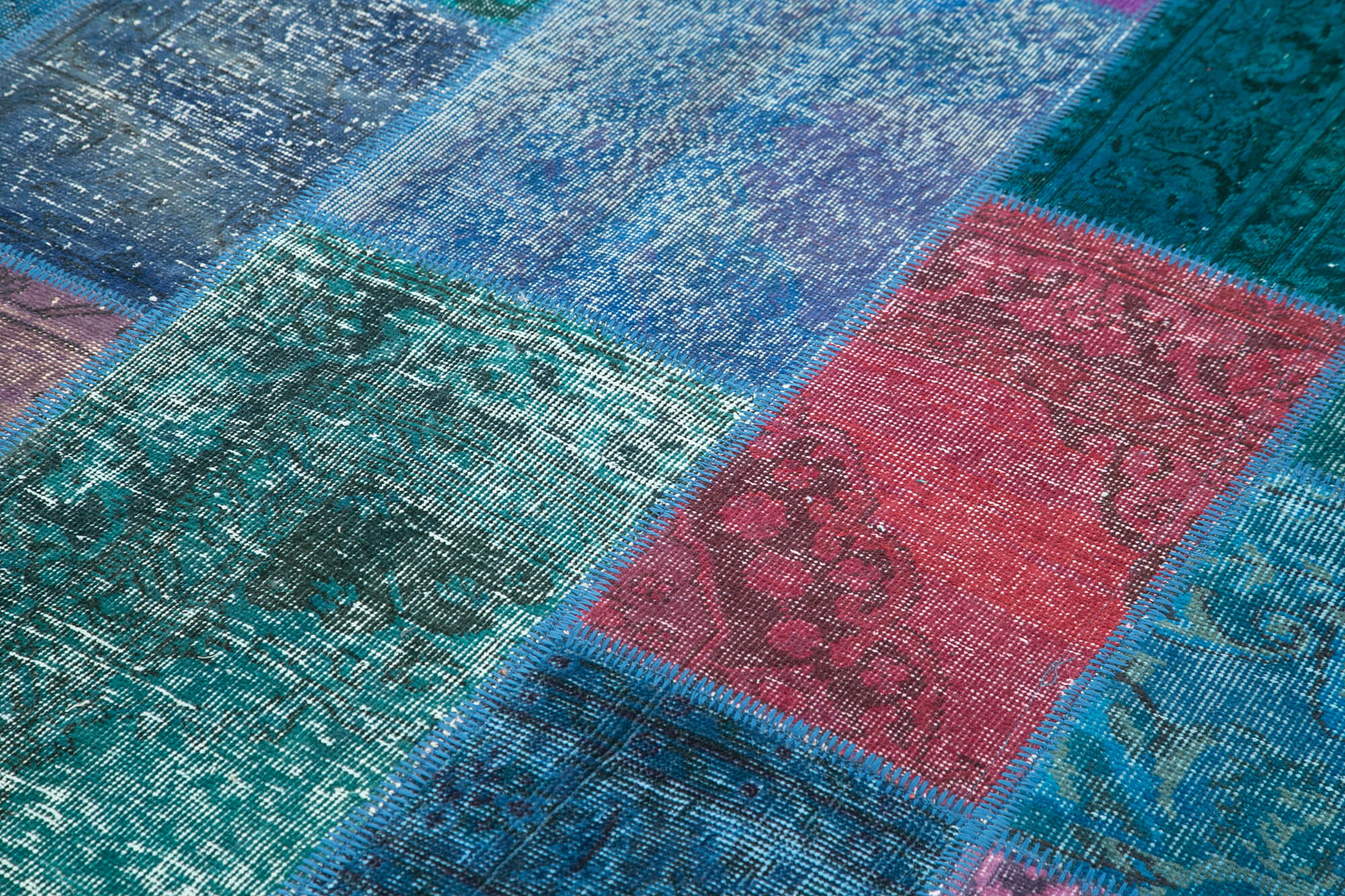 Handmade Patchwork Rug - Blue Patchwork Carpet Cotton Wool Area Rug 6'7''x9'8''