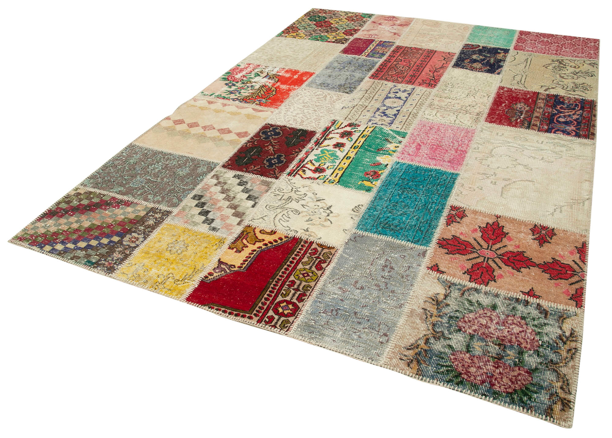 Handmade Area Rug – Kirk Yama Pink Patchwork Cotton Wool Carpet 6'8''x9'9''