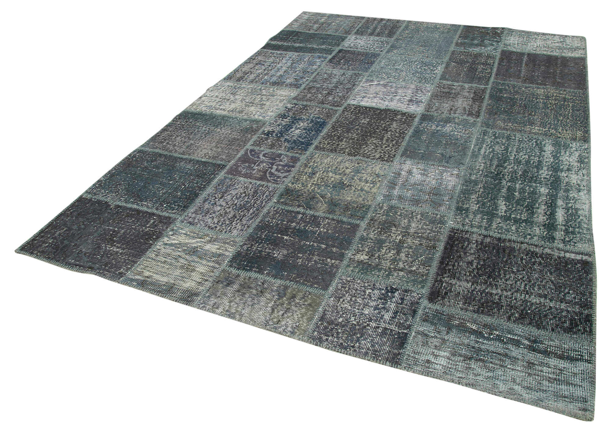 Handmade Patchwork Rug - Grey Patchwork Design Carpet Cotton Wool Area Rug 6'9''x9'11''