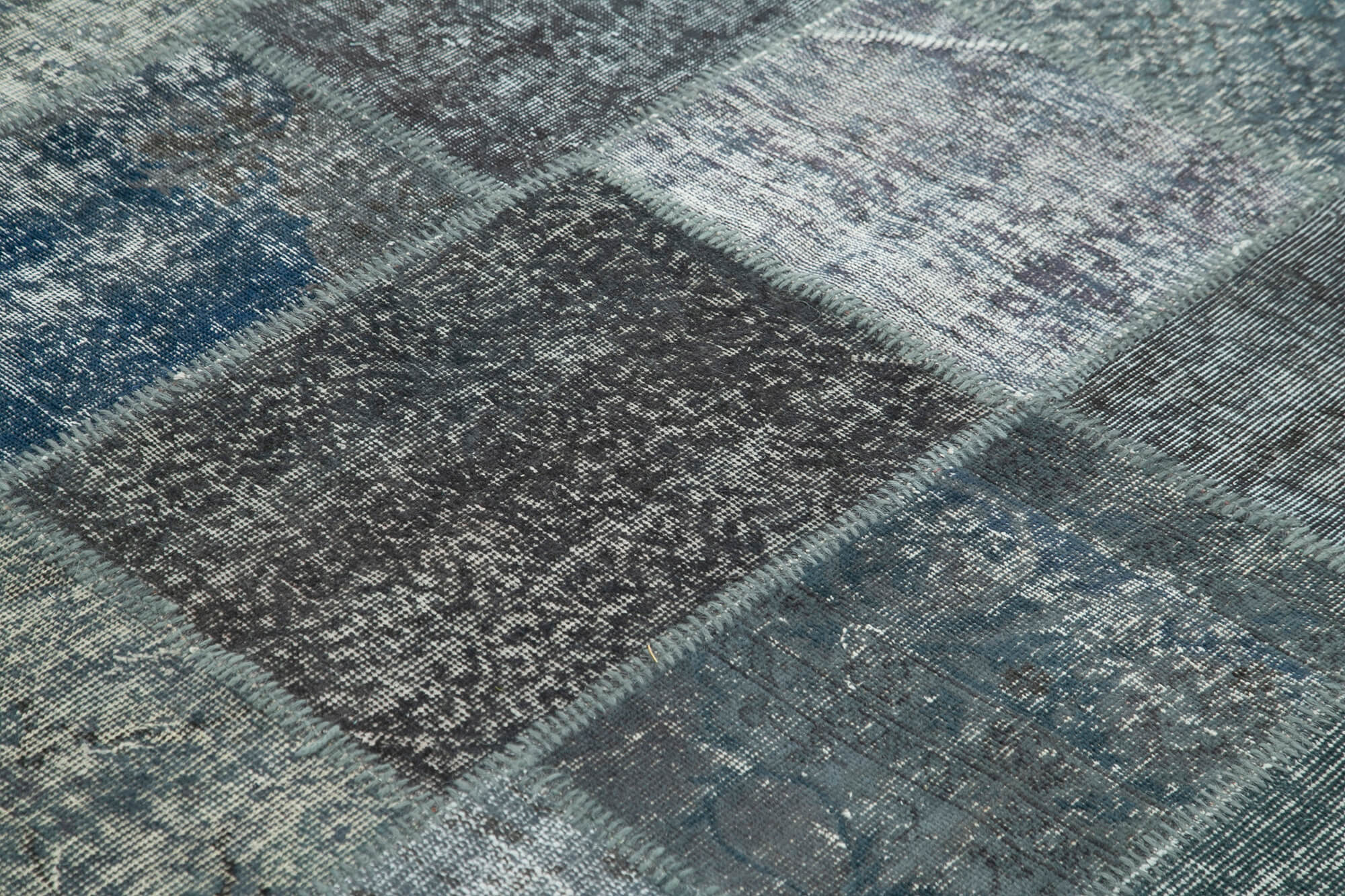 Handmade Patchwork Rug - Grey Patchwork Design Carpet Cotton Wool Area Rug 6'9''x9'11''