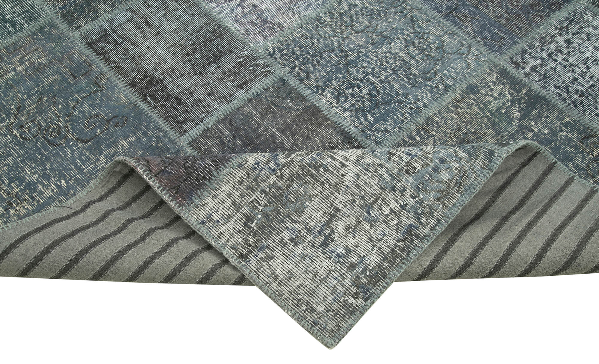 Handmade Patchwork Rug - Grey Patchwork Design Carpet Cotton Wool Area Rug 6'9''x9'11''