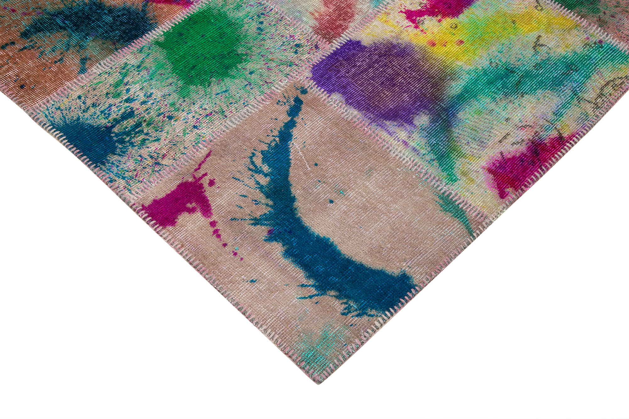 Handmade Patchwork Rug – Pink Cotton Wool 6x9 Area Rug | Bohemian Style
