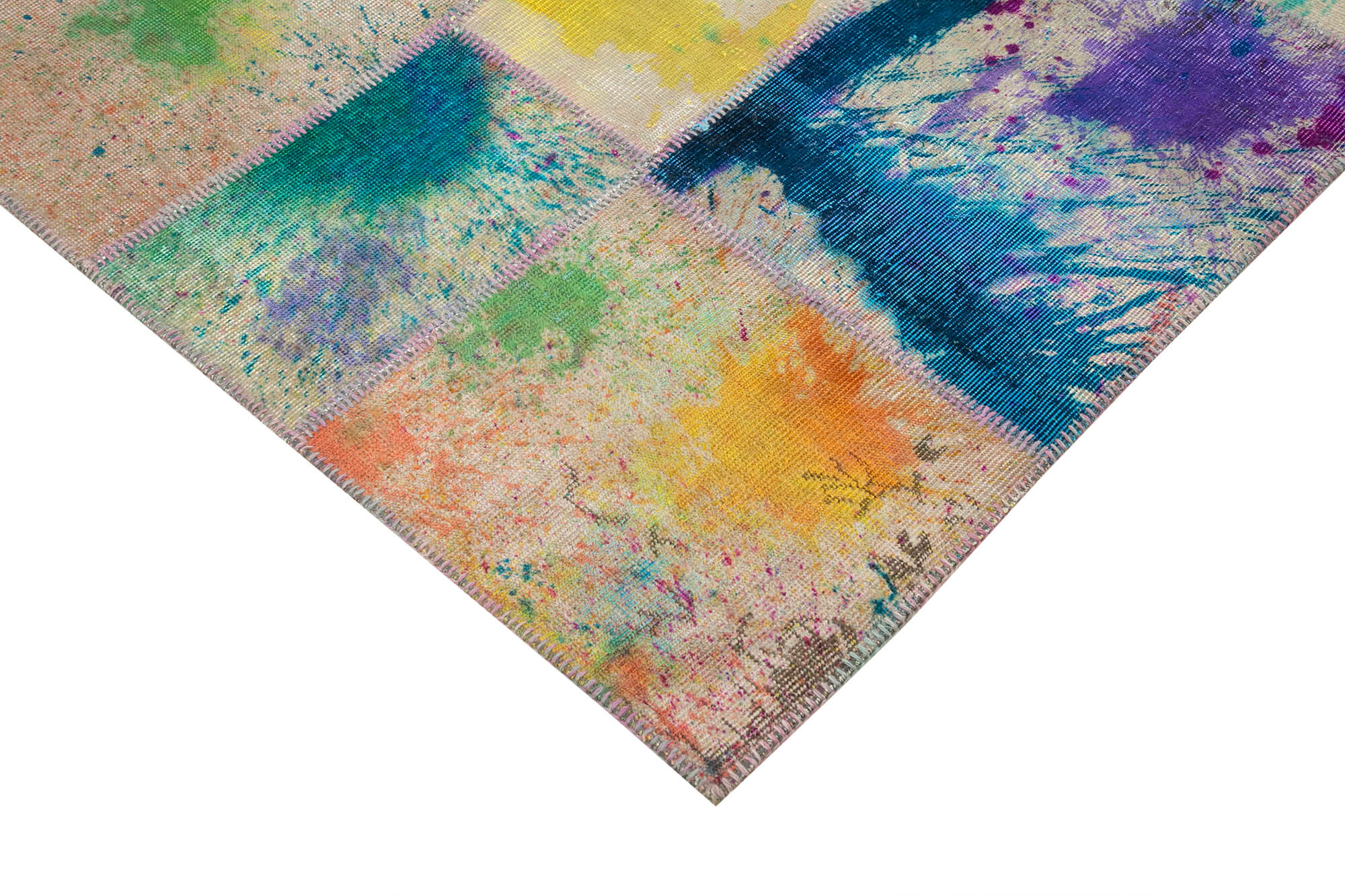 Kirk Yama Pink Patchwork Cotton Wool Handmade Area Rug 6'9'' x 9'11''