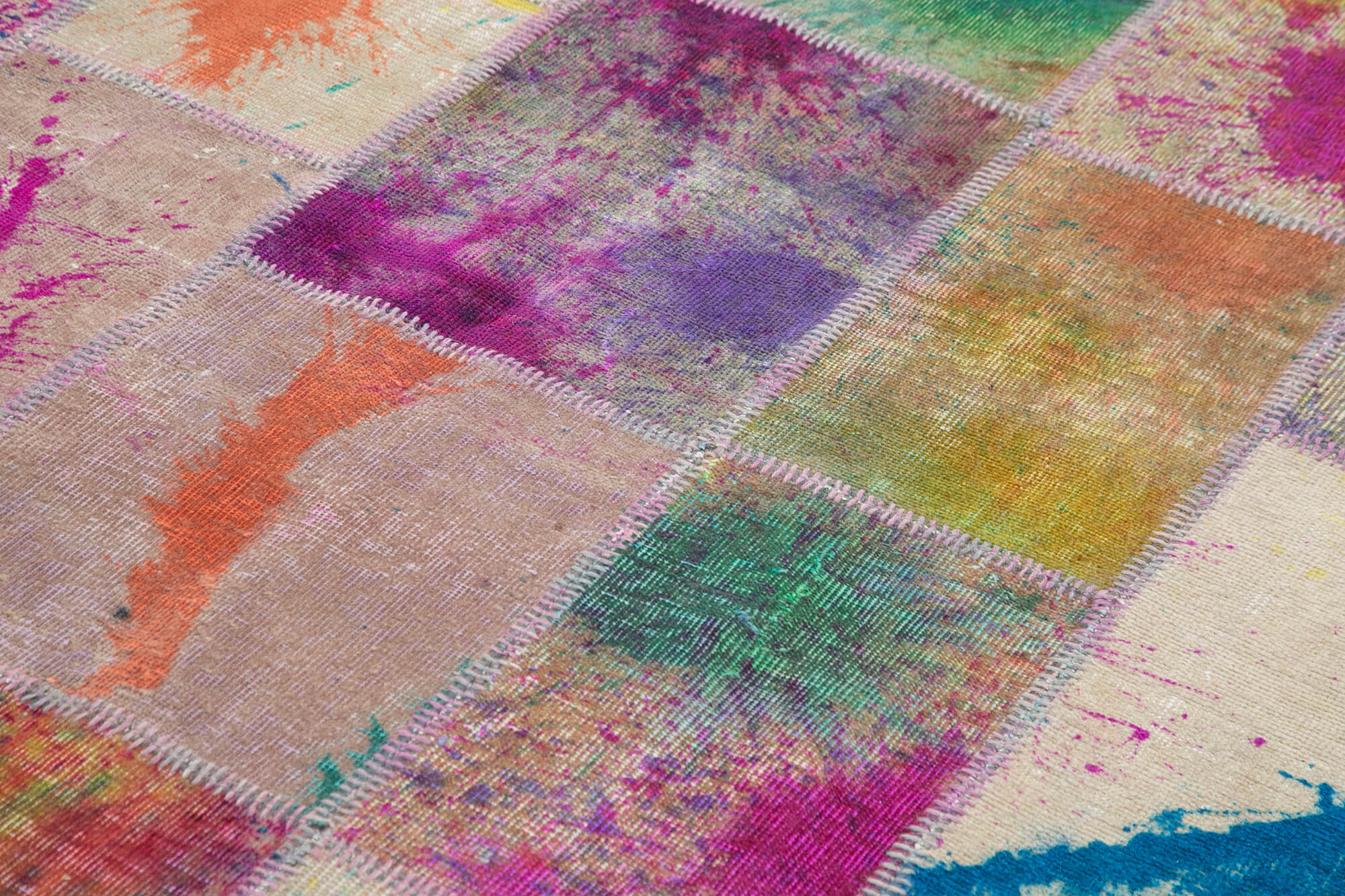 Kirk Yama Pink Patchwork Cotton Wool Handmade Area Rug 6'9'' x 9'11''