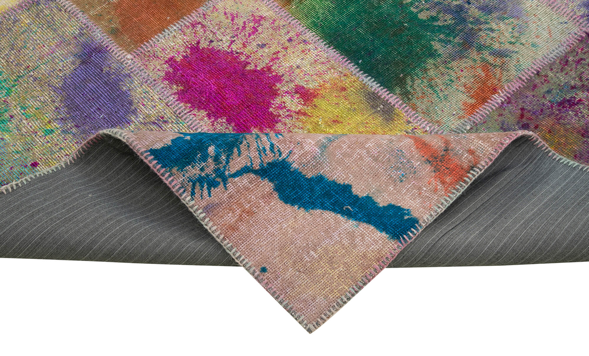 Kirk Yama Pink Patchwork Cotton Wool Handmade Area Rug 6'9'' x 9'11''