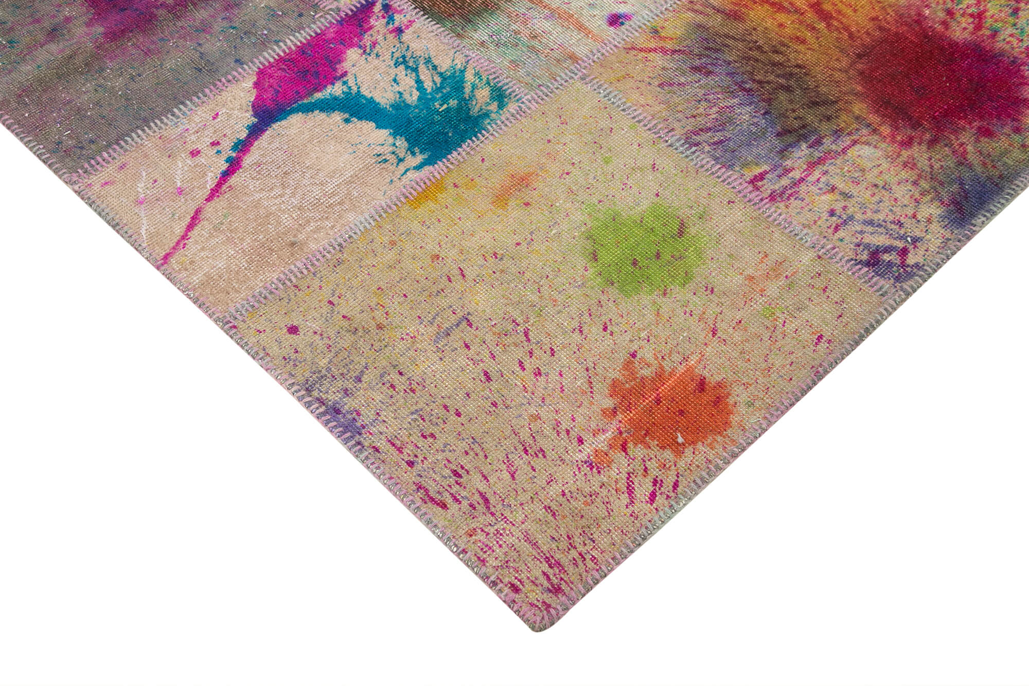 Handmade Patchwork Rug - Pink Patchwork Carpet Cotton Wool Area Rug 6'8''x9'9''