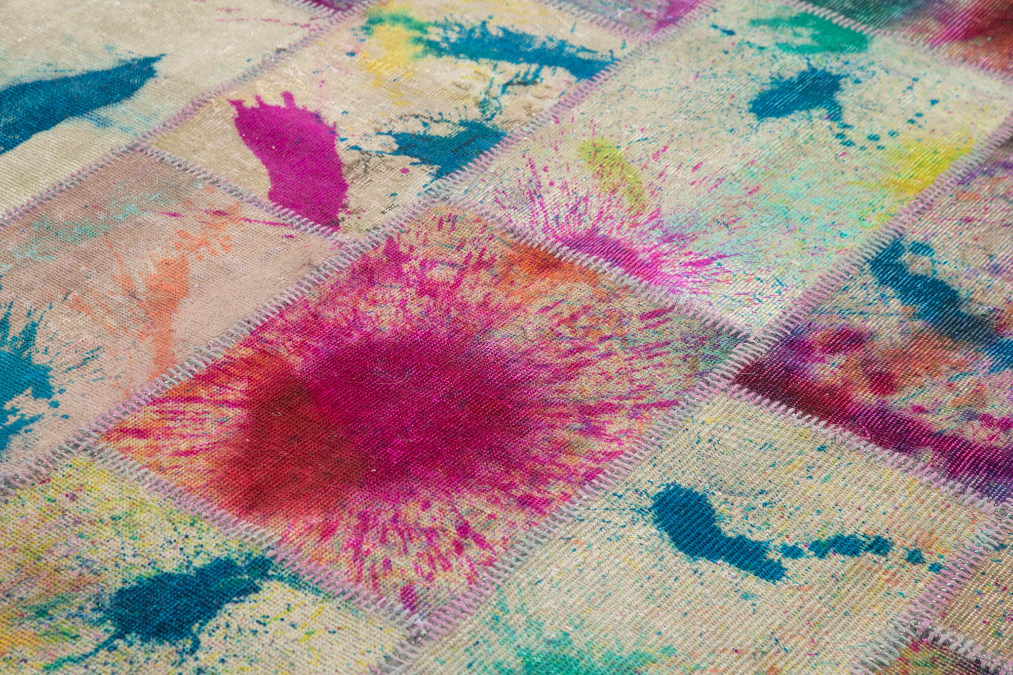 Handmade Patchwork Rug - Pink Patchwork Carpet Cotton Wool Area Rug 6'8''x9'9''