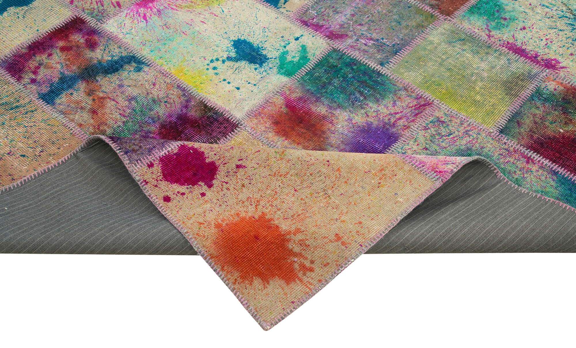 Handmade Patchwork Rug - Pink Patchwork Carpet Cotton Wool Area Rug 6'8''x9'9''