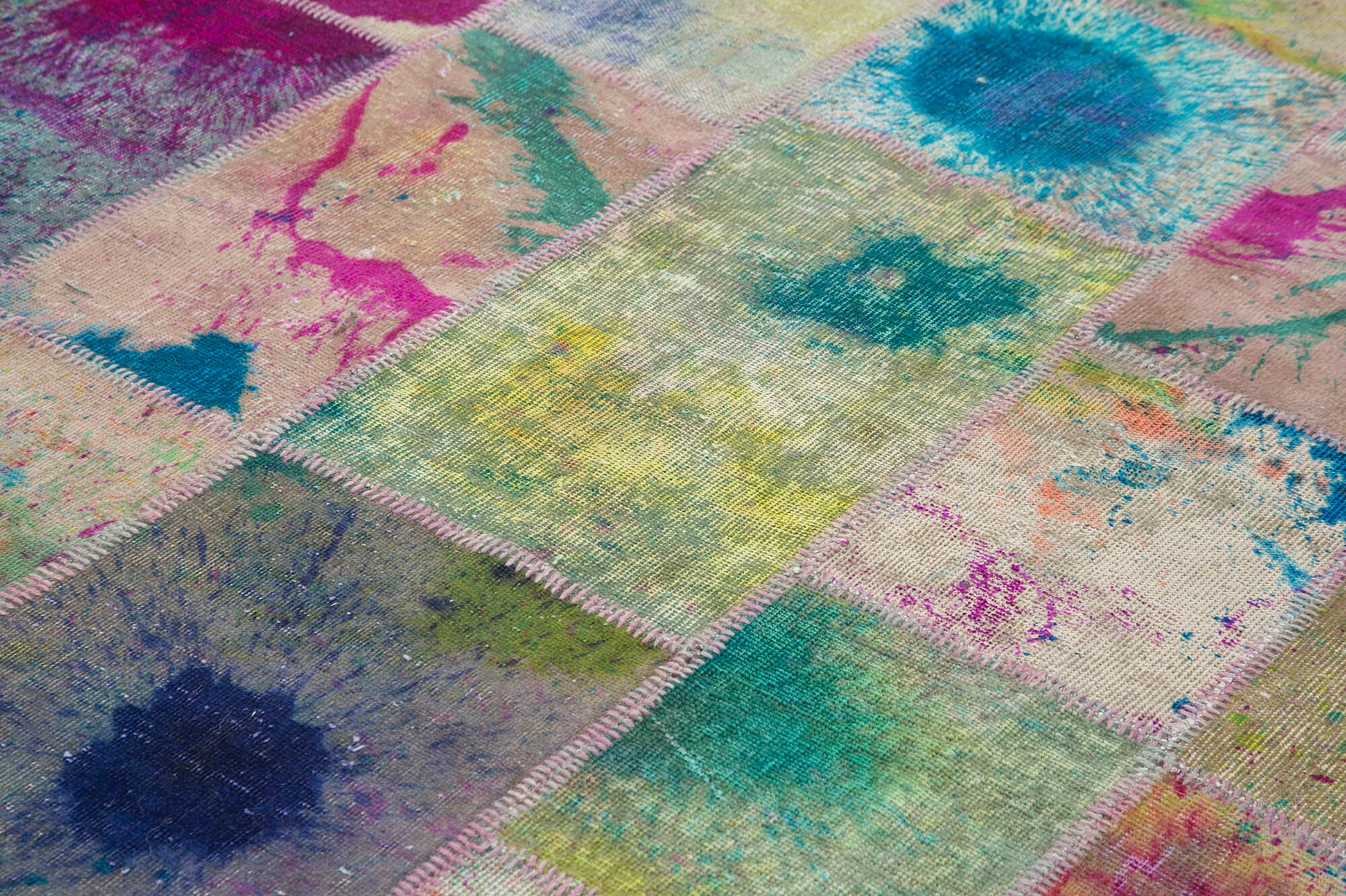 Handmade Area Rug – Pink Patchwork Cotton Wool Rug 6'9'' x 10'0'' for Living Room
