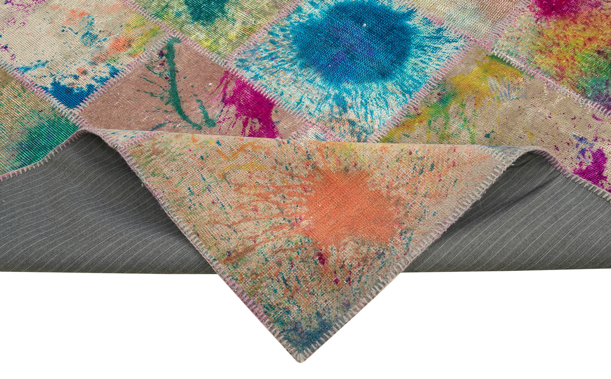 Handmade Area Rug – Pink Patchwork Cotton Wool Rug 6'9'' x 10'0'' for Living Room