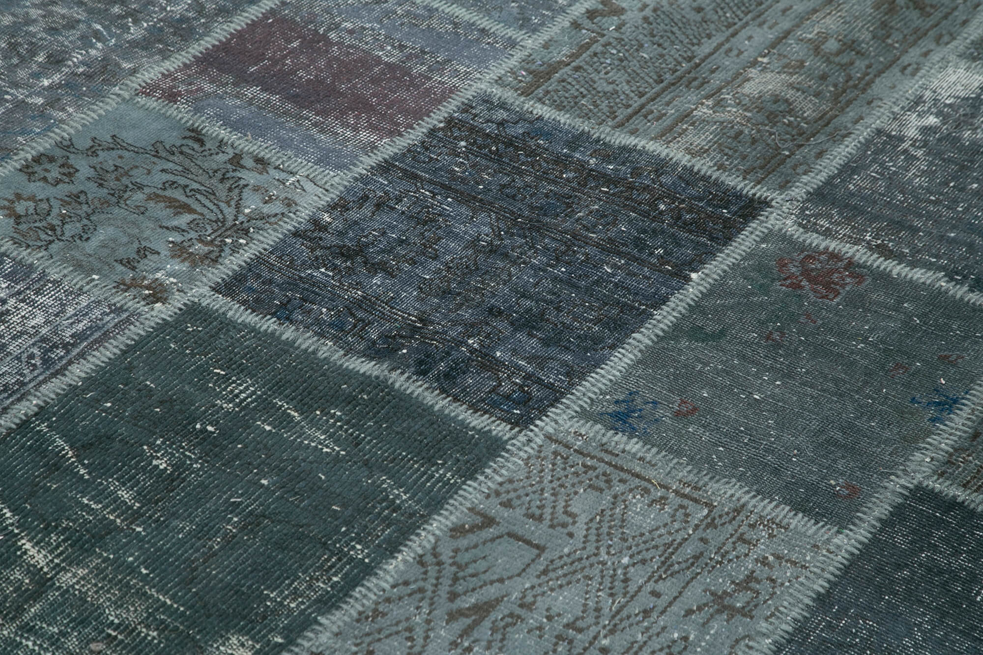 Handmade Area Rug - Kirk Yama Grey Patchwork Cotton Wool Carpet 6'9''x9'11''