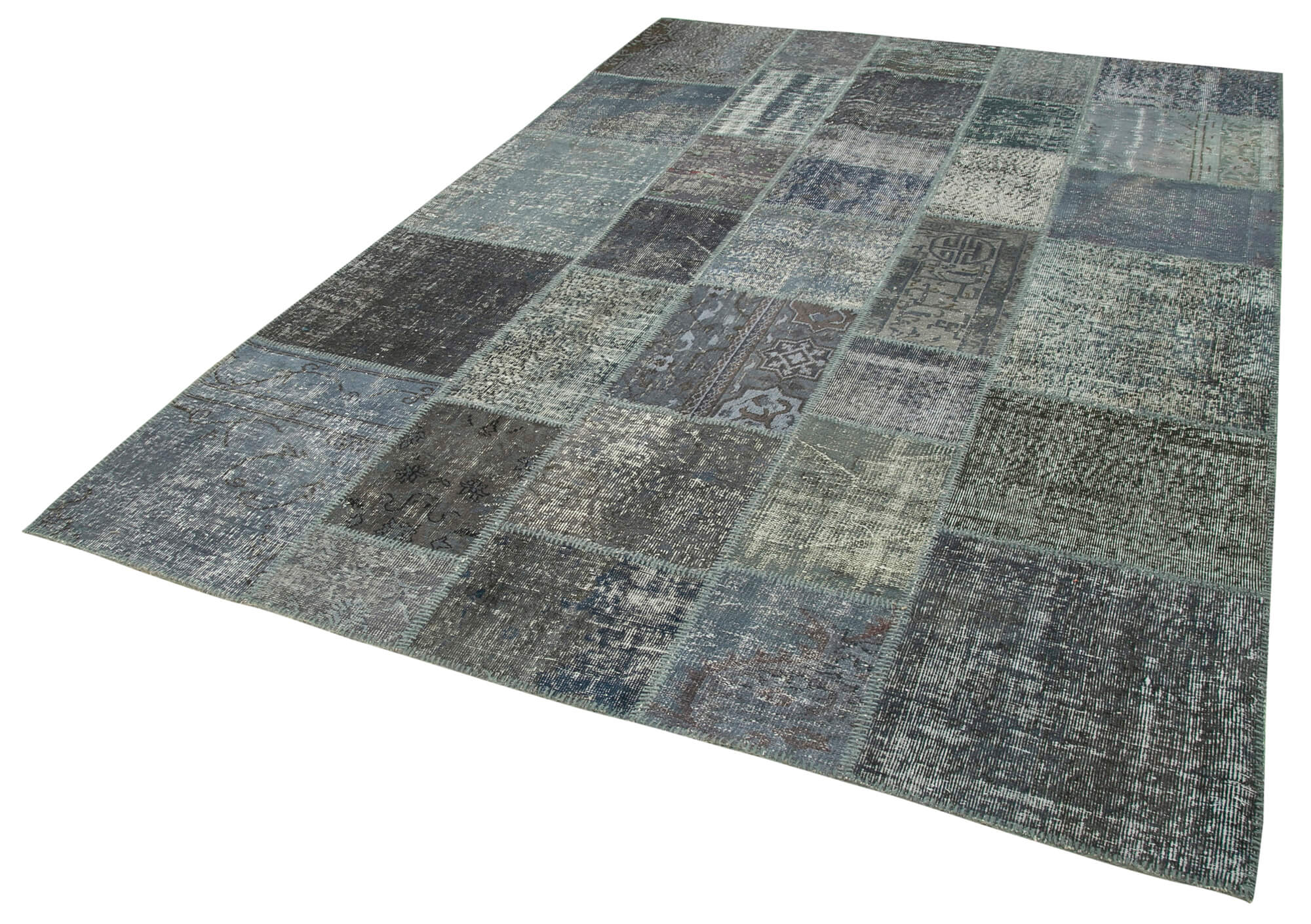 Handmade Patchwork Rug - Kirk Yama Grey Cotton Wool Area Rug 6'9''x9'11''