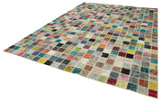 Handmade Patchwork Rug – Pink Patchwork Carpet Cotton Wool Vintage Area Rug 9'10"x13'5"